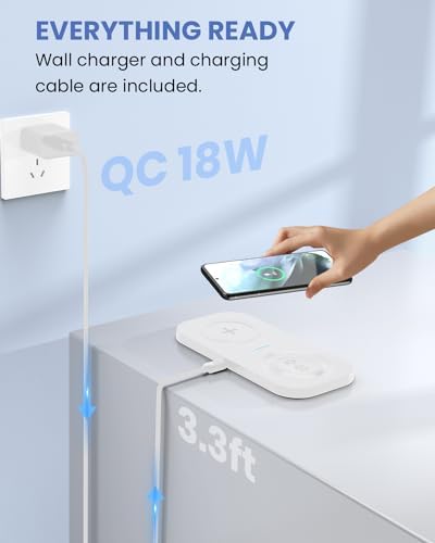 Revitalize Your Charging Routine with the Joy Geek Dual Wireless Charger – 2-in-1 Fast Charging Pad for Samsung Galaxy Devices, Effortlessly Powers Galaxy S23/S22/S21/S20/S10/Note20/10, Compatible with Galaxy Watch 5/4/3 & Buds 2/+/Pro/Live – Enhanced Speed & Compatibility for a Clutter-Free Experience