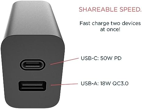 Motorola Turbo Power Share 50 W Dual Port Charger – Fast USB-A & USB-C Adapter with Power Delivery and QC3.0 Outputs, Includes 1 m USB-C Cable for Ultimate Device Compatibility and Speed Boost