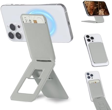 iontech Phone Stand Tripod Wallet Compatible with MagSafe iPhone 16/15/14/13/12 Series, 3 in 1 Strong Magnetic Phone Holder, Vegan Leather Wallet, Lightweight & Adjustable Cell Phone Stand (Grey) – Enhanced Compatibility and Speed
