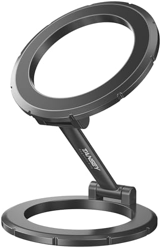 TANSEY Double Magnetic Ring Phone Holder – Quick Attach to Any Iron Surface | Swivel & Tilt Adjustable | Compatible with iPhone 16/15/14/13/12 Series, Magsafe Phone Stand for Desk, Graphite Grey. – Enhanced Compatibility and Speed