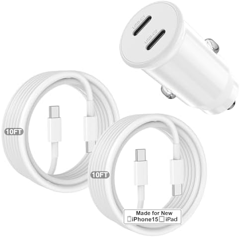 Dual-Port 45 W USB C Car Charger Adapter for Apple Devices – MFi Certified Fast Charger with 3 ft Lightning Cable (Pack of 2) – Rapid Charging for i Phone 14/13/12/11 Pro Max, i Pad, and Air Pods – Durable & Portable Power Solution for On-the-Go Lifestyle
