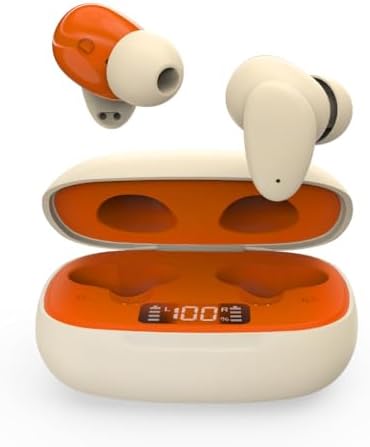 Clan N1 Wireless Earbuds: Stylish Active Noise Cancelling Headphones with Hybrid ANC & Transparency Mode for Commuters – Vibrant Orange & Beige Design, Built-in Controls, Enhanced Compatibility, Long Battery Life for Ultimate Audio Experience