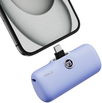 Compact i WALK 4,800 m Ah Portable Charger – High-Speed 18 W PD Power Bank with Built-in USB-C for Seamless Charging of i Phone 15/16/Pro/Max & Samsung Galaxy S25/S24/S23 – Ideal Travel Companion for On-the-Go Power Solutions