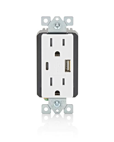 Leviton 18 W In-Wall USB Type-A/C Charger with Built-In 15 A Outlet – Efficient Power Hub for Homes and Offices, Streamlined Charging for Smartphones and Tablets, Ideal for Modern Living Spaces