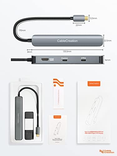 Sleek 5-in-1 USB C Hub Multiport Adapter – Aluminum 4 K HDMI, 1 Gbps Ethernet & 3 USB 3.0 Ports for Enhanced Connectivity on Mac Book Pro/Air, i Pad Pro & Surface Go – Ultimate Solution for Fast Data Transfer & Seamless Streaming