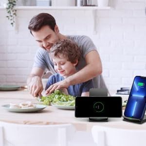 Dual Pack Wireless Charging Stand – 15 W Fast Charge for i Phone 15/14/13/12/11 Pro Max & Galaxy S23/S22/S21/S20 – Ergonomic Design for Home & Office – Universal Compatibility for Google Devices & More – Tangle-Free Convenience for Seamless Charging Experience