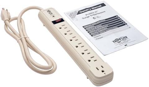 Tripp Lite 7-Outlet Surge Protector Power Strip with 6 Right Angle & 1 Transformer Outlet – 4 ft Durable Cord, Lifetime Warranty & $25 K Equipment Insurance for Enhanced Device Safety – Ideal for Home & Office Use in Light Gray Finish