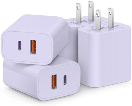 4-Pack Fast Charging USB C Charger Block – Dual Port Multiport Adapter with PD 20 W USB-C & QC 3.0 USB-A for i Phone 16/15/14/13/12/11/X/8, i Pad, Samsung Galaxy, Google & More – Ultimate Charging Solution for Home, Office, and Travel