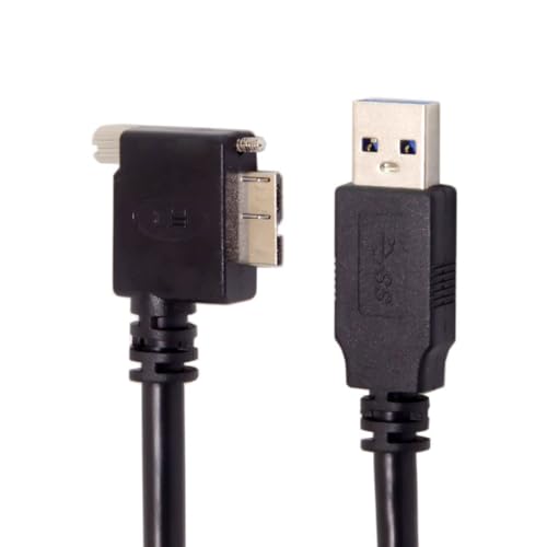 Chenyang 90-Degree Micro USB 3.0 Cable – Type A Male to Micro B Male, 3 M High-Speed Connector for Industrial Cameras & Devices, Enhanced Durability with Mount Panel Screws, Perfect for Tight Spaces and Optimal Cable Management