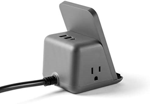 HALO Wireless Charging Station – Multifunctional Power Hub with 3 USB Ports & 2 AC Outlets for Fast, Efficient Charging of Up to 5 Devices Simultaneously – Sleek Charcoal Finish for Stylish Desktop Organization – Qi-Enabled Compatibility for All Your Gadgets