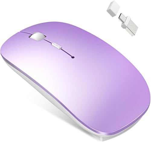 Sleek Silver Bluetooth Wireless Mouse for Mac Book Air & Pro – Ergonomic, Rechargeable, and Silent Tri-Mode Connectivity (2.4 G USB-C/USB-A, Bluetooth 5.2/3.0) for Ultimate Productivity on the Go