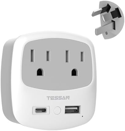 Ultimate TESSAN Type G UK Travel Plug Adapter with Dual USB Fast Charger Ports – Compact US to UK Power Converter for Effortless Global Connectivity in Scotland, London, Ireland, Kenya, Dubai & Qatar