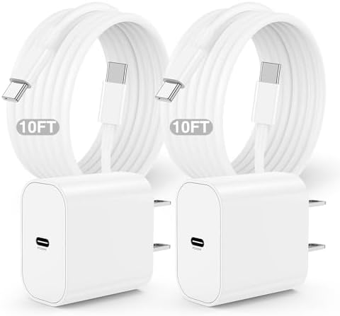 Power Up with the 20 W USB-C Fast Charger Block and 10 ft Type C Cable for i Phone 16, 15 Pro Max, and More – Ultimate Charging Solution for Apple Devices with Extended Reach and Superior Efficiency!