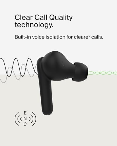 Belkin Sound Form Rhythm True Wireless Earbuds – Superior Sound Quality with 28-Hour Playtime, IPX5 Water-Resistant Design, and Integrated Microphone for Effortless Calls – Fast USB-C Charging for i Phone, i Pad, Galaxy, Pixel & More – Ideal for Active Lifestyles in Sleek White Finish