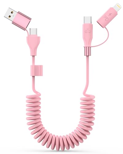 4-in-1 Retractable Lightning & USB-C Charging Cable – 60 W Fast Charge Compatible with i Phone 6-16, Perfect for Car Play and On-the-Go Power Solutions, Durable Coiled Design, 4 FT Tangle-Free Cable for Effortless Charging and Ultimate Convenience in Black 4-in-1 Retractable Lightning & USB-C Charging Cable – 60 W Fast Charge Compatible with i Phone 6-16, Perfect for Car Play and On-the-Go Power Solutions, Durable Coiled Design, 4 FT Tangle-Free Cable for Effortless Charging and Ultimate Convenience in Black