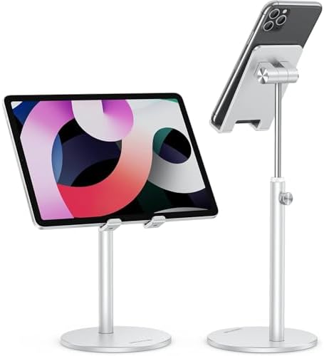 Cell Phone Stand, OMOTON Angle Height Adjustable Phone Holder, Aluminum Desktop Phone Holder Dock Stand for Desk, Compatible with iPhone 13/Mini/Pro/Max, All Smartphones and Tablets(4-11”),Black – Enhanced Compatibility and Speed