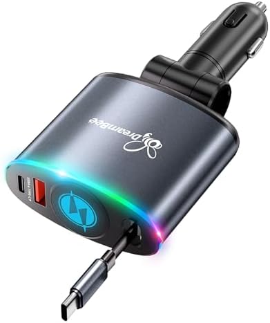 Ultimate 162 W 3-in-1 Retractable Car Charger for i Phone and Samsung – Super Fast Charging with 35.4-Inch Cable and Dual USB Ports for On-the-Go Power Connectivity – Essential Travel Accessory for Efficient Device Charging