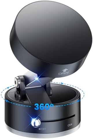 Ultimate Magnetic Vacuum Phone Holder for Cars – Advanced Suction Cup Stand with One-Touch Vacuum Grip, 96 lbs Stability, N54-4 Magnetic Force, Multi-Angle Adjustment – Universal Fit for All Smartphones in Elegant Black Design