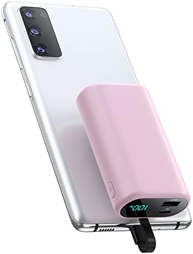 Ultra-Compact 10800 m Ah Portable Charger with Built-in USB-C Cable – Mini PD 3 A Fast Charging Power Bank for Samsung Galaxy S Series, Moto & LG – Lightweight Battery Pack with LCD Display for On-the-Go Convenience and Reliability