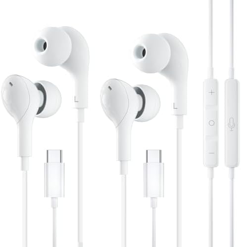 Elevate Your Sound with 2 Pack USB C Headphones – Premium Wired Earbuds for i Phone 16/15, i Pad Pro/Air/Mini, Mac Book & Android Devices – Unmatched Compatibility, Integrated Microphone & Inline Volume Control for Effortless Listening on Samsung S25/S24 & Google Pixel 9/8/7 – Lightweight, Ergonomic Design for Everyday Comfort and Durability
