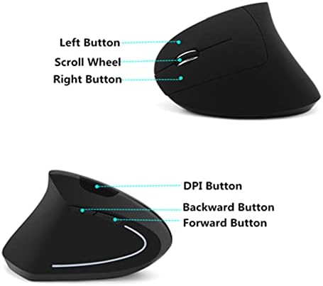 Ergonomic Left-Handed Wireless Mouse – Rechargeable 2.4 G Vertical Design with 6 Customizable Buttons and 3 Adjustable DPI (800/1200/1600) for Superior Comfort and Enhanced Productivity on PC and Laptop