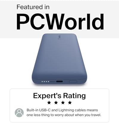 Belkin 10,000 m Ah Portable Charger – Fast Charge Power Bank with Integrated Cable for i Phone 16, i Pad Pro, Galaxy S25 – 20 W USB-C Power Delivery – Lightweight Pink Design for Ultimate Portability and Versatile Compatibility