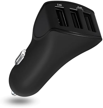 Rapid Charge USB Car Charger – 24 W Triple Port Fast Charger for i Phone 15/14/13/12/11 & Samsung Galaxy S24 Ultra/S23 – Efficient Cigarette Lighter USB Adapter for Simultaneous Device Charging – Compact Design for On-the-Go Power Solutions