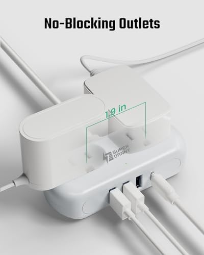Compact USB Charging Station Power Strip – SUPERDANNY Mini Surge Protector with 2 Extra Wide Outlets, 4 USB Ports (3 USB-A & 1 USB-C), 5 Ft Cord, Flat Plug Design for Space-Saving Convenience, Ideal for Home, Office, and Travel Use – Enhanced Power Efficiency and Safety Features