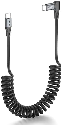 SUNGUY Coiled USB C to USB-C Cable 4FT, [2-Pack] Right Angle 90 Degree USBC to USBC Android Auto Carplay Cord for Car, for iPhone 16 15 Pro/Pro Max, Galaxy S24 S23 S22 (Grey) – Enhanced Compatibility and Speed