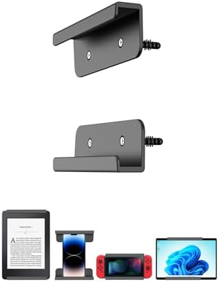 Universal Tablet Wall Mount for i Pad Mini, Pro & Air – Versatile Adhesive/Screw Holder for Samsung, Kindle & Smartphone – Sleek Black Design for Organized Spaces and Hands-Free Convenience – Ideal for Home & Office Use