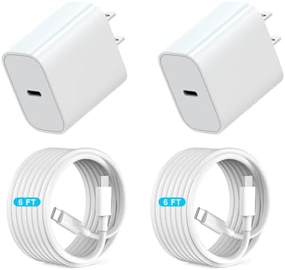 Rapid Charge Trio: 20 W USB-C Wall Charger Set with 6 FT Cables for i Phone 14 & More – Ultimate Performance for Fast Power Delivery and Versatile Device Compatibility