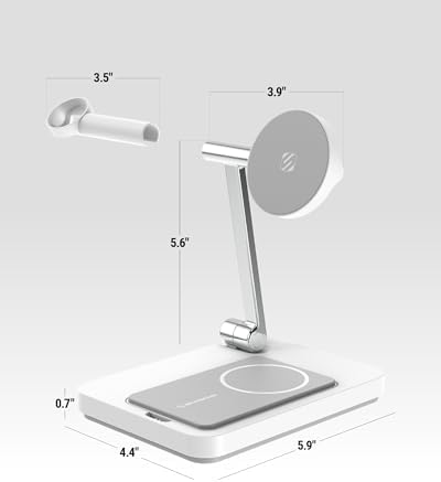 Scosche MSQFG2 N1 WT Magic Mount Travel 2-in-1 Magnetic Wireless Charging Station – Sleek Fast Charger for i Phone 12/13/14/15/16 Pro Max & Air Pods, Compact Foldable Design for Ultimate Portability and Enhanced Mag Safe Compatibility, White