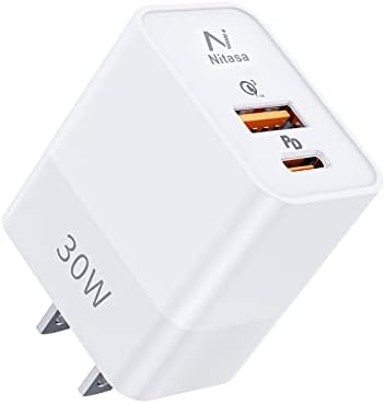 NITASA 30 W Dual Port PD Fast Charger Adapter – Ultra-Fast USB-C Wall Charger for i Phone 16/14 Plus/16 Pro Max & Samsung Galaxy S24/S23 – 25 W PPS Technology for Optimal Charging Efficiency – Compact, Travel-Friendly Design with Universal Compatibility for All USB-C Devices