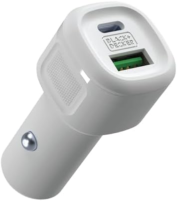 BLACK+DECKER 38 W Dual USB-C Car Charger – Compact Fast Charging Adapter with LED Indicator for i Phone 16/15/14/13/12, Pixel 3/2 XL, i Pad Pro – Advanced Power Delivery & Qualcomm Quick Charge Technology for Optimal Performance on the Go
