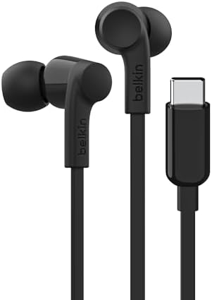 Belkin Sound Form USB-C Wired Earbuds – High-Fidelity In-Ear Headphones with Microphone for i Phone 15/16, i Pad Mini, Galaxy S25, and Google Pixel 9 – Water-Resistant Design and Ergonomic Comfort for Music Enthusiasts and Professionals – Durable Tangle-Free Cable for Everyday Durability and Convenience