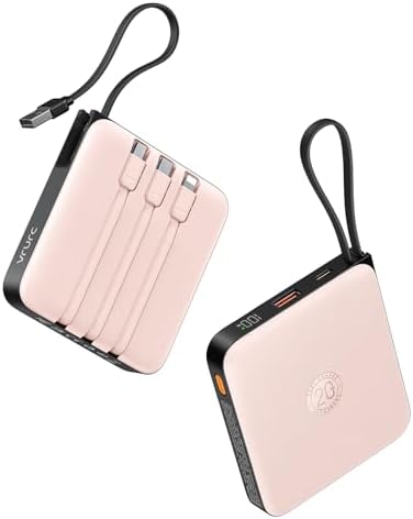 VRURC 20000 m Ah Portable Power Bank with Integrated Cables – Ultimate Travel Companion for i Phone 11-16 & Samsung Galaxy Series – Rapid 22.5 W Fast Charging Efficiency, Compact Design for On-the-Go Convenience – Essential Battery Pack for Uninterrupted Connectivity