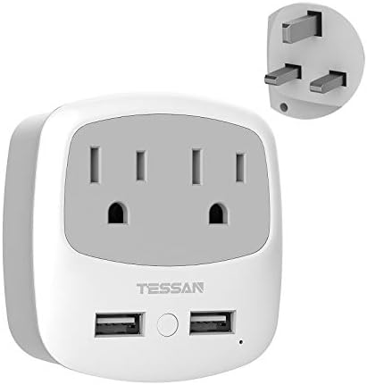 Ultimate TESSAN Type G UK Travel Plug Adapter with Dual USB Fast Charger Ports – Compact US to UK Power Converter for Effortless Global Connectivity in Scotland, London, Ireland, Kenya, Dubai & Qatar