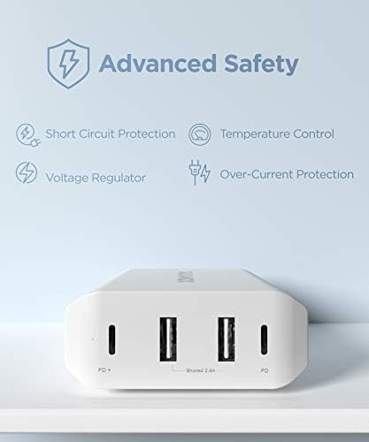 Galvanox 90 W Multi-Port Fast Charger | 4-Port Desktop USB Power Hub with Dual USB-C & USB-A Ports | Rapid Charging Station for i Phone, i Pad, Mac Book, Nintendo Switch & Galaxy Devices | Enhanced Power Delivery Technology for Efficient, Simultaneous Device Charging