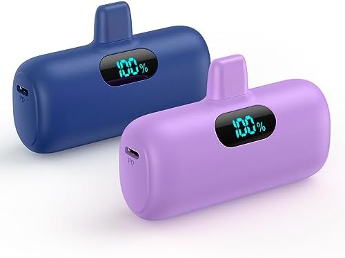 Ultra-Compact 2 Pack Mini Portable Charger 5200 m Ah with PD Fast Charging & LCD Display – Stylish Battery Backup Power Bank for i Phone 14/13/12/XR/7/6 – Your Essential On-the-Go Charging Solution
