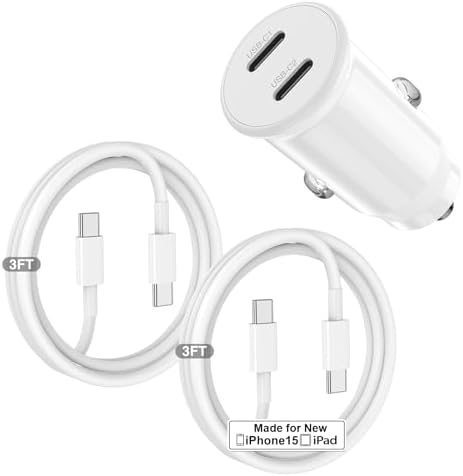 Dual-Port 45 W USB C Car Charger Adapter for Apple Devices – MFi Certified Fast Charger with 3 ft Lightning Cable (Pack of 2) – Rapid Charging for i Phone 14/13/12/11 Pro Max, i Pad, and Air Pods – Durable & Portable Power Solution for On-the-Go Lifestyle