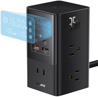 Baseus 10-in-1 USB C Charging Hub – 35 W High-Efficiency Power Station with 6 AC Outlets, Dual USB-A & USB-C Ports for Rapid Device Charging – Ultimate Solution for Home, Office, and Dorm with Advanced Safety Features for Mac Books, Tablets, and Smartphones