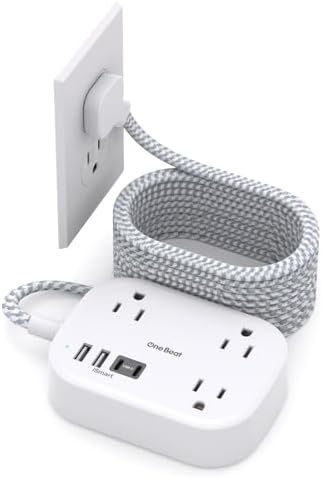 One Beat Cruise Essentials 2025 – Compact Power Strip with 3 AC Outlets and 4 USB Ports (2 USB-C), Ideal for Travel, Dorms, and Cruises – 3 ft Flat Plug Extension Cord, Non-Surge Protector, ETL Certified for Safety and Compatibility