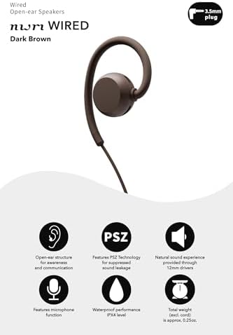 Elevate Your Audio Experience with NWM Wired Open Ear Speakers – Cutting-Edge PSZ Technology for Enhanced Sound Clarity, Lightweight Comfort, and Chic Dark Brown Design – Ideal for Everyday Use and Seamless Communication with Premium Microphone, Perfect for Active Lifestyles