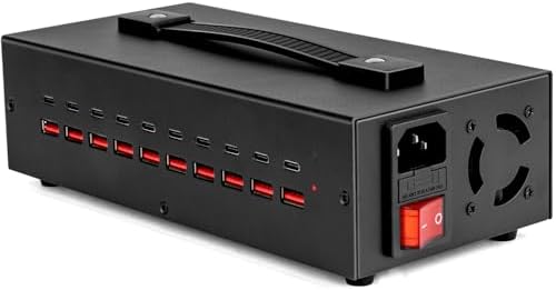 200 W USB-C Charging Hub with 20 Ports – Fast Charge Station for i Phone, i Pad, Kindle, and More – Multi-Device Power Solution with Enhanced Safety Features – Portable USB Wall Charger for Home and Office Use – Efficient Multi-Device Charging Station