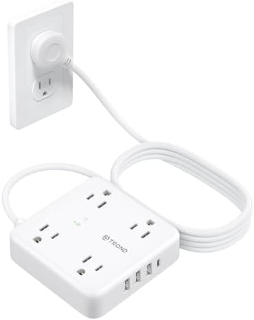 TROND Smart Surge Protector Power Strip with USB Ports – 5 ft Flat Plug Extension Cord for Home, Office & Dorm Room – 1440 Joules Surge Protection & Wall Mount Design for Space-Saving Power Management – Versatile Multi-Outlets Charging Station in White
