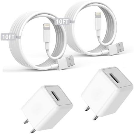 Apple MFi Certified i Phone Charger Set – 3 FT Lightning Cable & USB Wall Adapter (2-Pack) for Fast Charging All i Phone Models Including 14/13/12 Mini/11 Pro Max/10/XS/XR/X/8/SE2022 – Travel-Friendly Durable Design for Home and Office Use