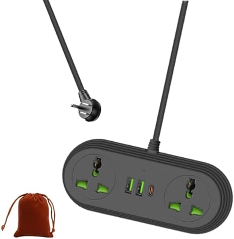 Universal Travel Power Strip Adapter with Dual AC Outlets & 3 USB Ports (1 USB-C) – COOFINE 6 ft International Charging Solution for Seamless Connectivity on Global Adventures, Portable Storage Bag Included for Easy Transport and Travel Convenience