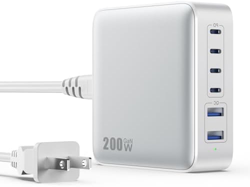 Powerful 200 W Ga N III USB C Multi-Device Charging Hub – 8-Port Rapid Charger for Mac Book Pro/Air, DELL, i Phone 16/15/14, Galaxy S23/22 – PD 65 W Laptop Adapter for Effortless Portability and Enhanced Connectivity Solutions