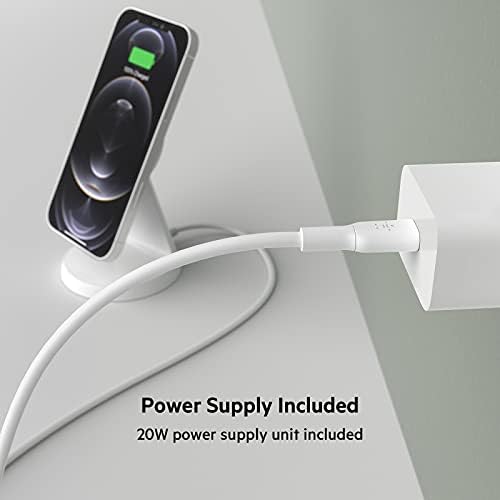 Belkin Magnetic Wireless Charging Stand – Ultra-Fast Mag Safe Charger for i Phone 12, 13, and 14 – Effortless Magnetic Alignment & Integrated Power Supply – Stylish White Design for Modern Environments – Streamlined Wireless Charging Solution for Enhanced User Experience and Aesthetic Appeal