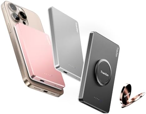Sleek Pink Magnetic Power Bank – 5000 m Ah Wireless Charger for i Phone 12-16, Samsung & Google Devices – Travel-Ready Battery Pack with USB-C Cable – Elegant Gift Option for Women and Moms – Rapid Charging Convenience and Enhanced Device Compatibility